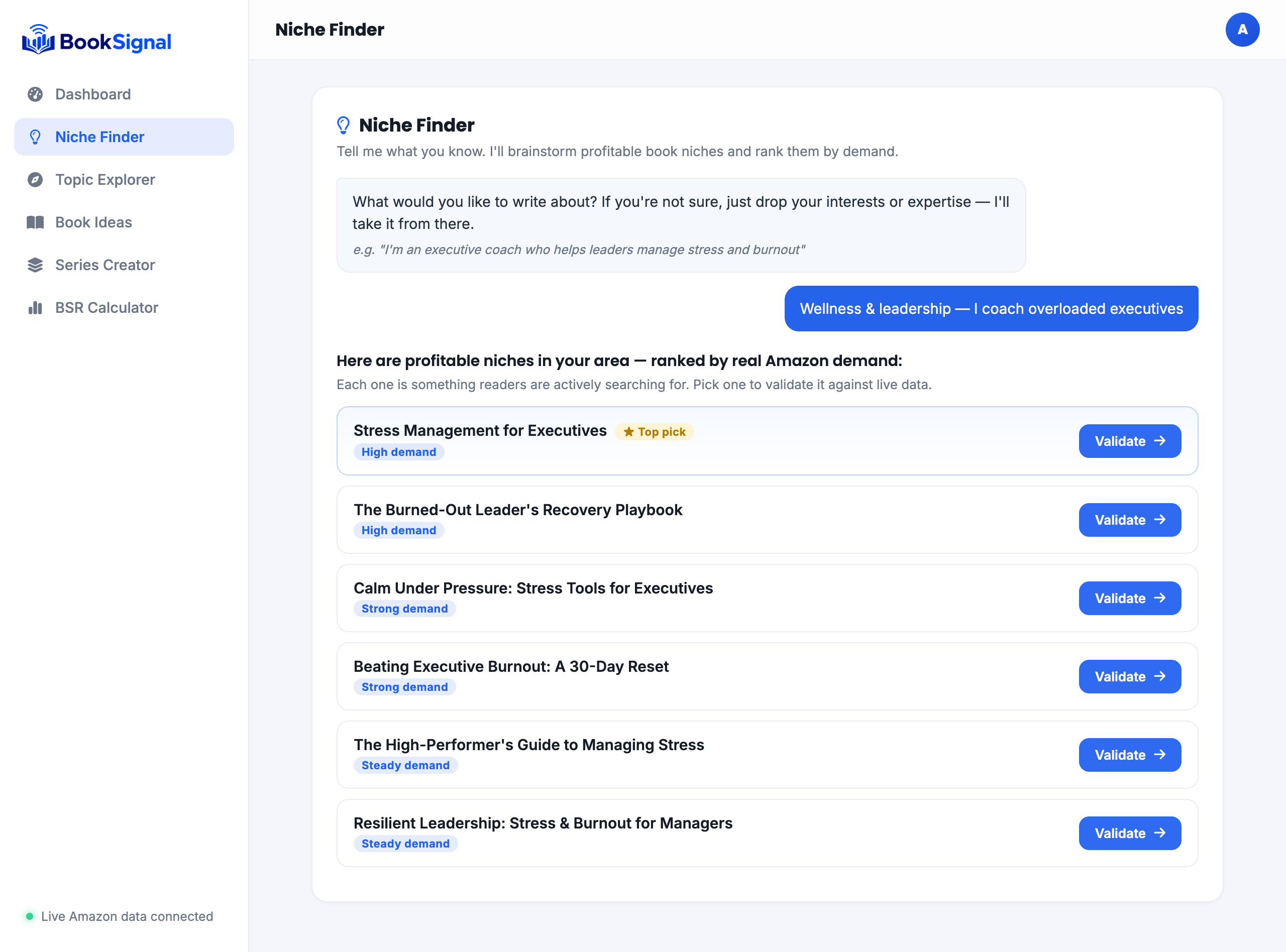 Niche Finder guided Q&A